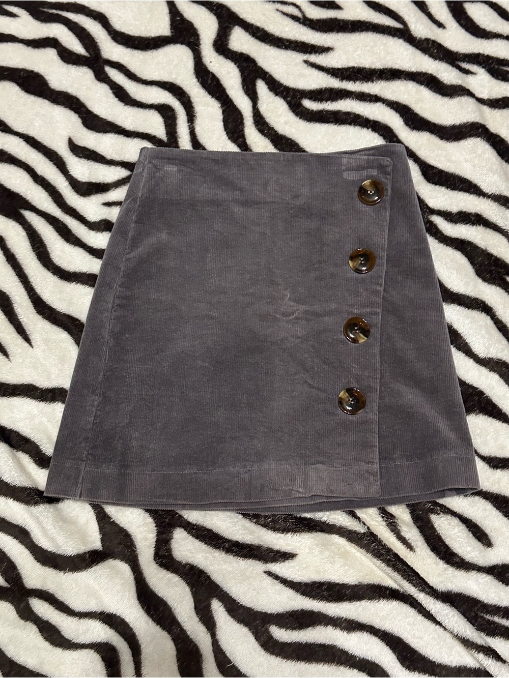 Altar'd State Gray Corduroy Mini Skirt with Side Buttons